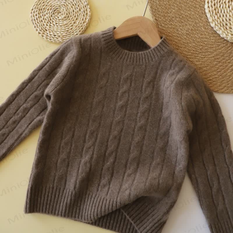 Kid Solid Color Crew Neck Knit Pullover Sweater - Coffee - 12Y - image 7