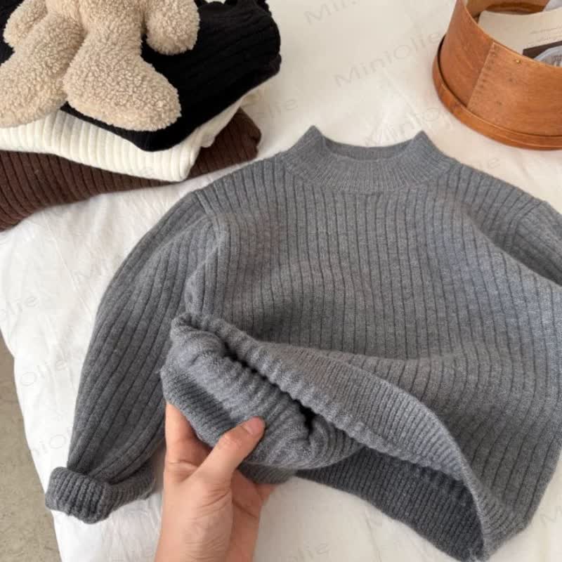 Kid Knitted Solid Color Warm Sweater - Gray - 10Y - image 1