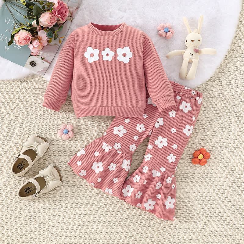 Baby Girl Rib Pink Flower Top & Bell Pants - Pink - 2-3Y - image 1