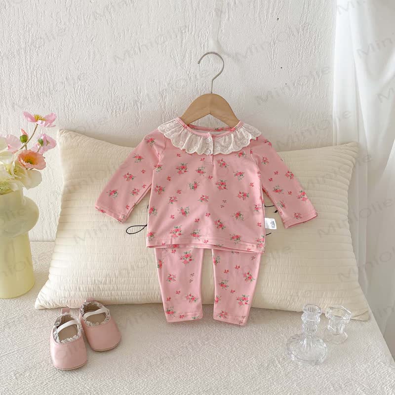 Baby Girl Flower 2-piece Lace Set - Pink Flower - 1-2T - image 1