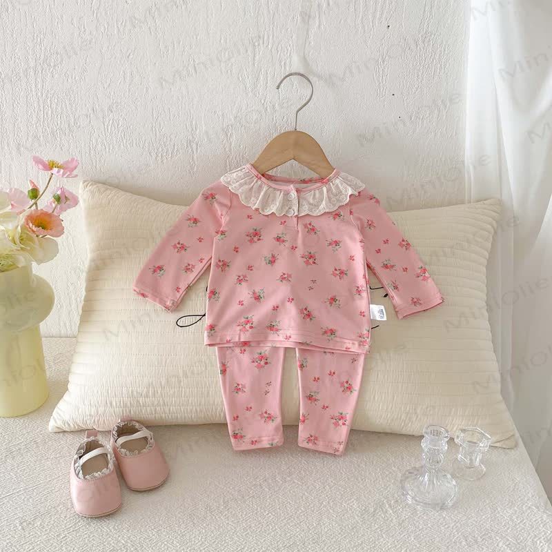 Baby Girl Flower 2-piece Lace Set - Pink Flower - 1-2T - image 1