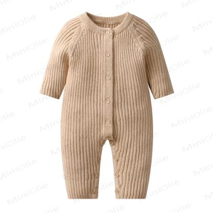 Baby Striped Knitted Solid Color Romper - Apricot - 18-24M - image 2