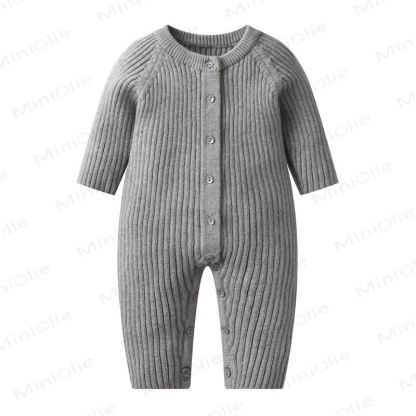 Baby Striped Knitted Solid Color Romper - Gray - 18-24M - image 6