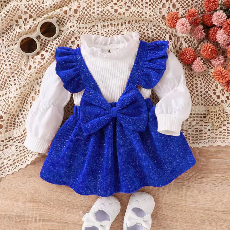 Baby Girl Bow Flying Sleeves Dress - Blue - 12-24M - image 3