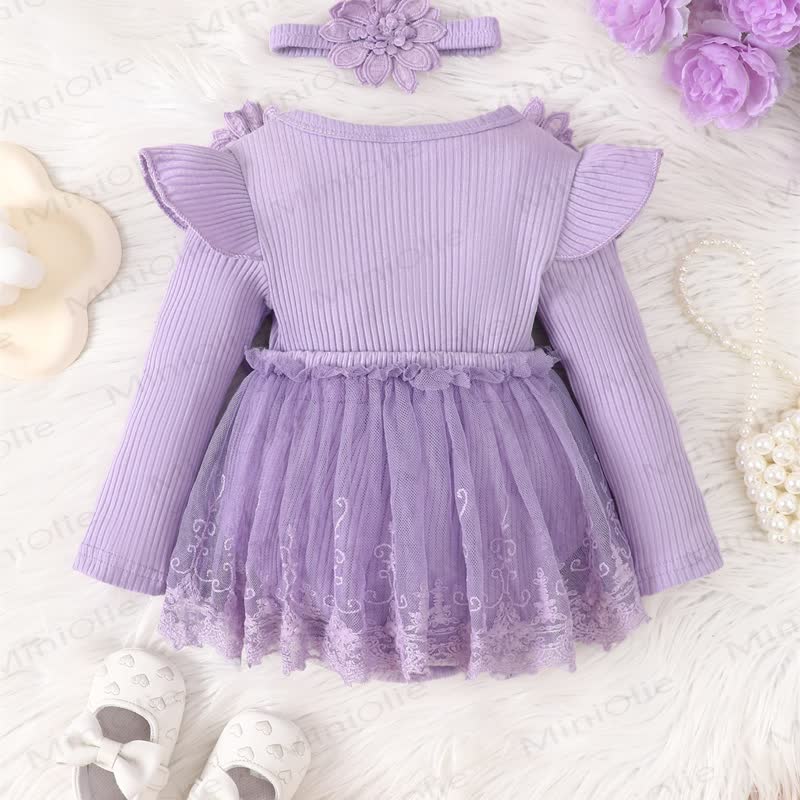 Baby Girl Bow Flower Flying Sleeves Lace Romper Dress - image 5