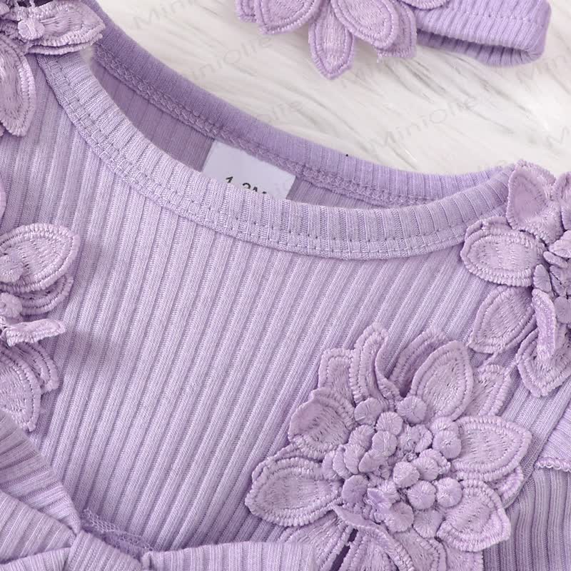 Baby Girl Bow Flower Flying Sleeves Lace Romper Dress - image 15