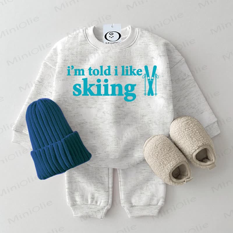 I'M TOLD I LIKE SKIING Baby Light Gray Sweatsuit 2-piece Set - Light Gray - 2-3T - image 2
