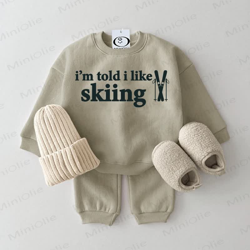 I'M TOLD I LIKE SKIING Baby Light Gray Sweatsuit 2-piece Set - Gray Green - 2-3T - image 3
