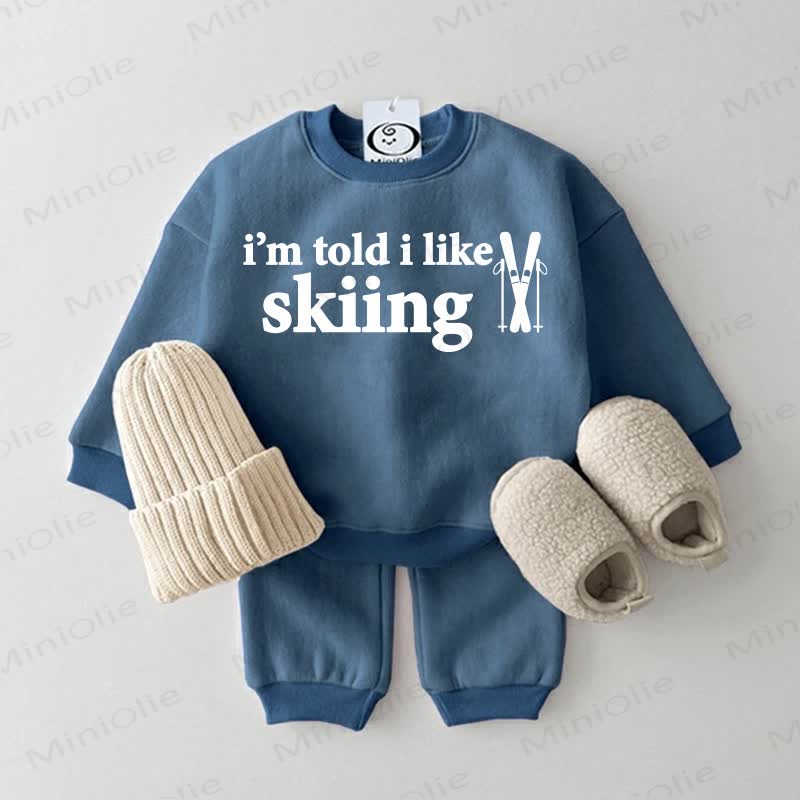 I'M TOLD I LIKE SKIING Baby Light Gray Sweatsuit 2-piece Set - Blue - 2-3T - image 1