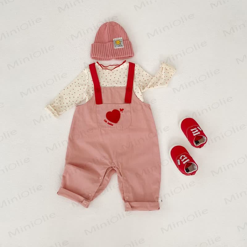 CUTE BUBBLES Baby Toddler Girl Love Overalls/Beige Top - image 2