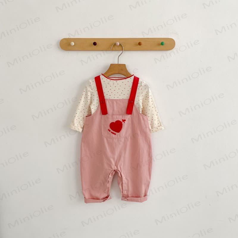 CUTE BUBBLES Baby Toddler Girl Love Overalls/Beige Top - image 3