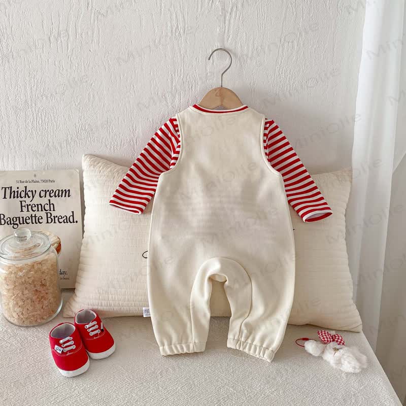 MAIMAI PUPPY Baby Girl White Overalls & Red White Stripe Top - image 2