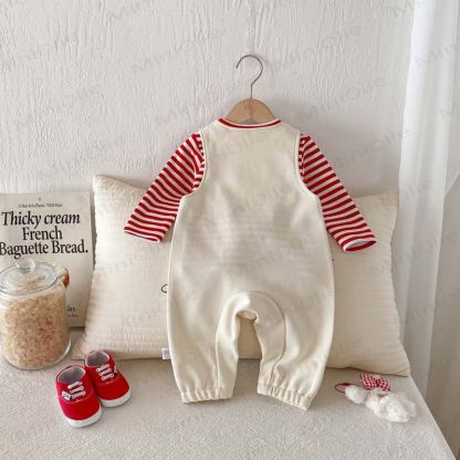 MAIMAI PUPPY Baby Girl White Overalls & Red White Stripe Top - image 2