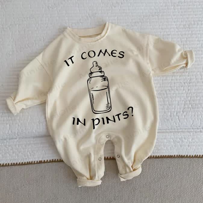 IT COMES IN PINTS? Baby Toddler Beige Romper - Beige - 2-3T - image 1