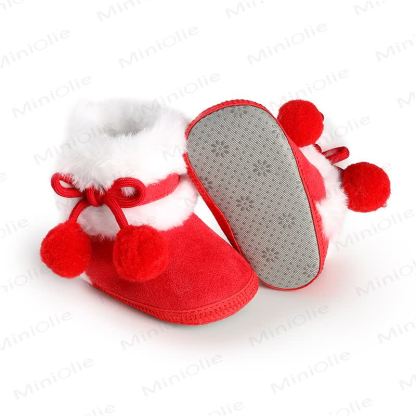 Baby Pompom Fleece Boots - Red - 7C - image 2