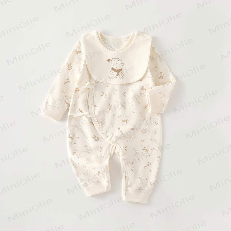 Baby Cartoon Print Beige Newborn Romper - Snowman - 3-6M - image 2