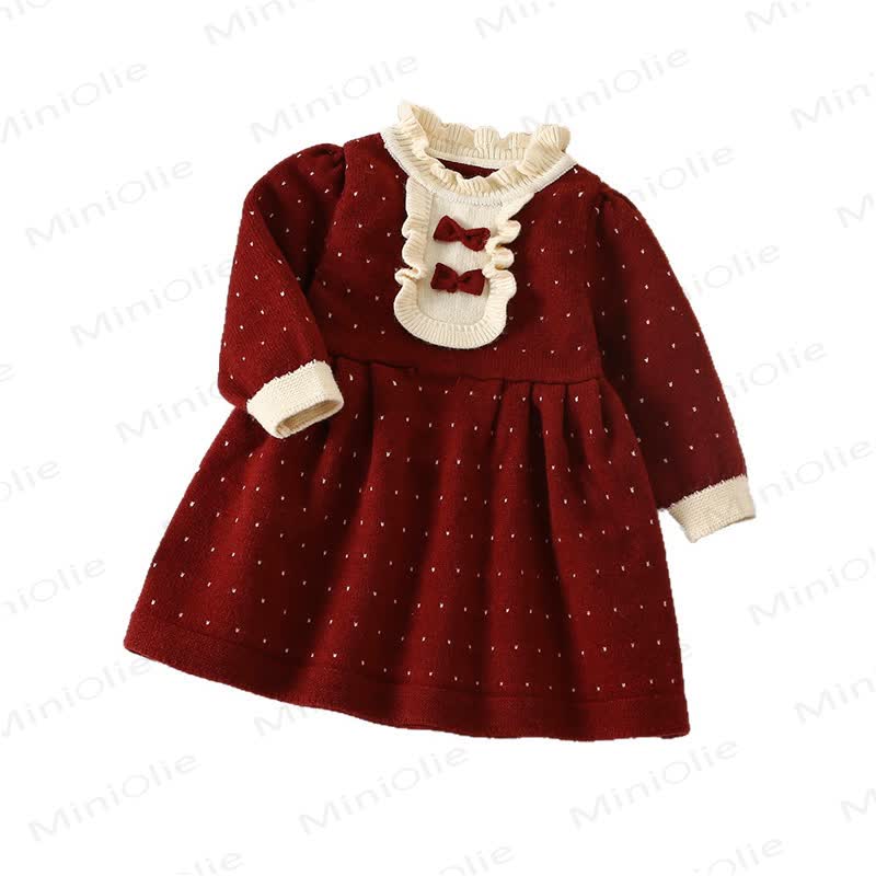 Toddler Girl Bow Knit Dot Dress - image 2