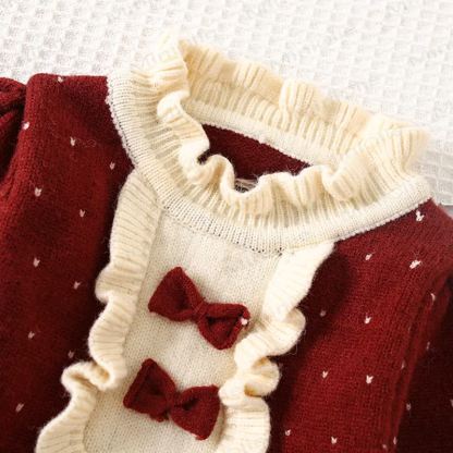 Toddler Girl Bow Knit Dot Dress - image 3