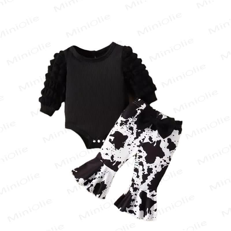 Baby Girl Puff Sleeve Bodysuit & Pants With A Bow - image 2
