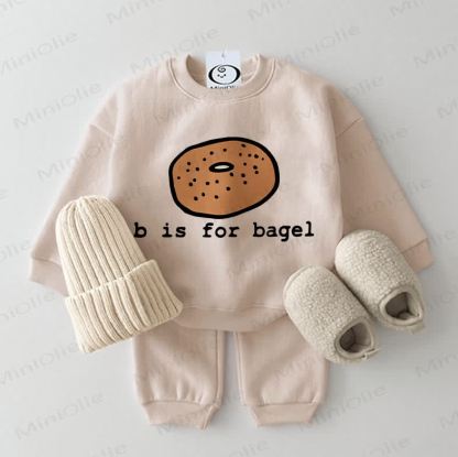 B IS FOR BAGEL Baby Sweatshirt 2-piece Beige Set - Beige - 2-3T - image 1