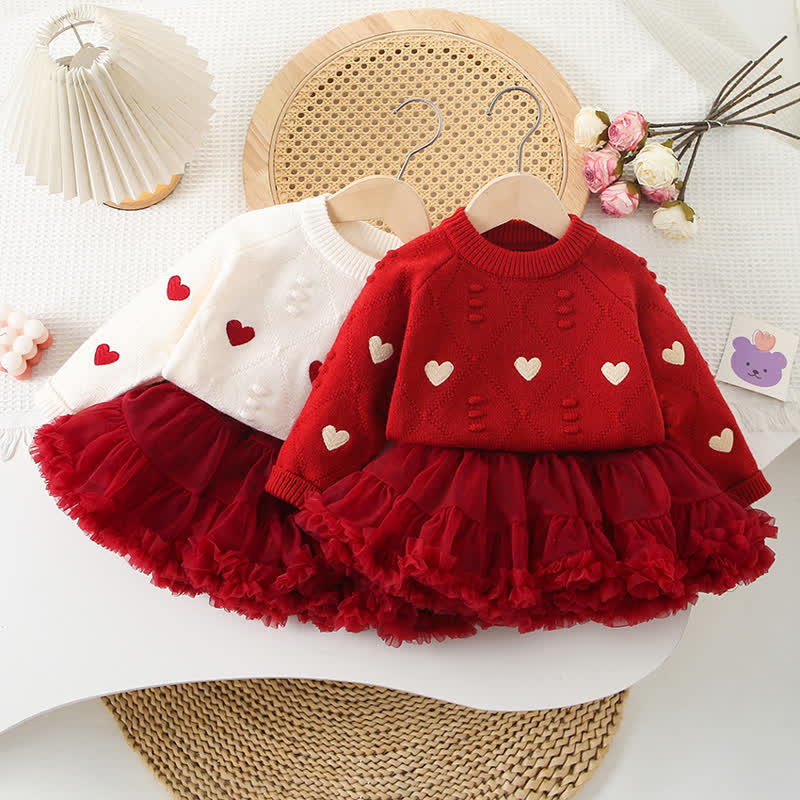 Toddler Girl Embroidered Love Knit Sweater Or Tutu Skirt - image 1