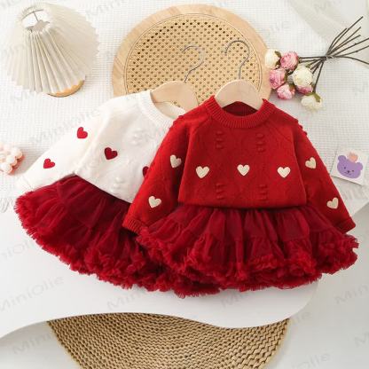 Toddler Girl Embroidered Love Knit Sweater & Tutu Skirt - image 1