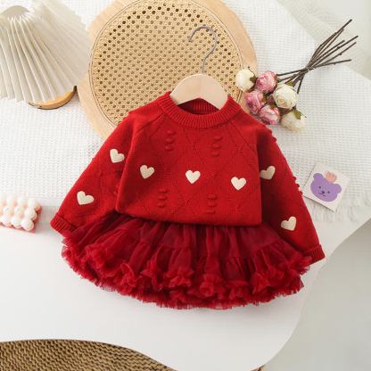 Toddler Girl Embroidered Love Knit Sweater Or Tutu Skirt - Red Sweater & Red Tutu Skirt - 8Y - image 6