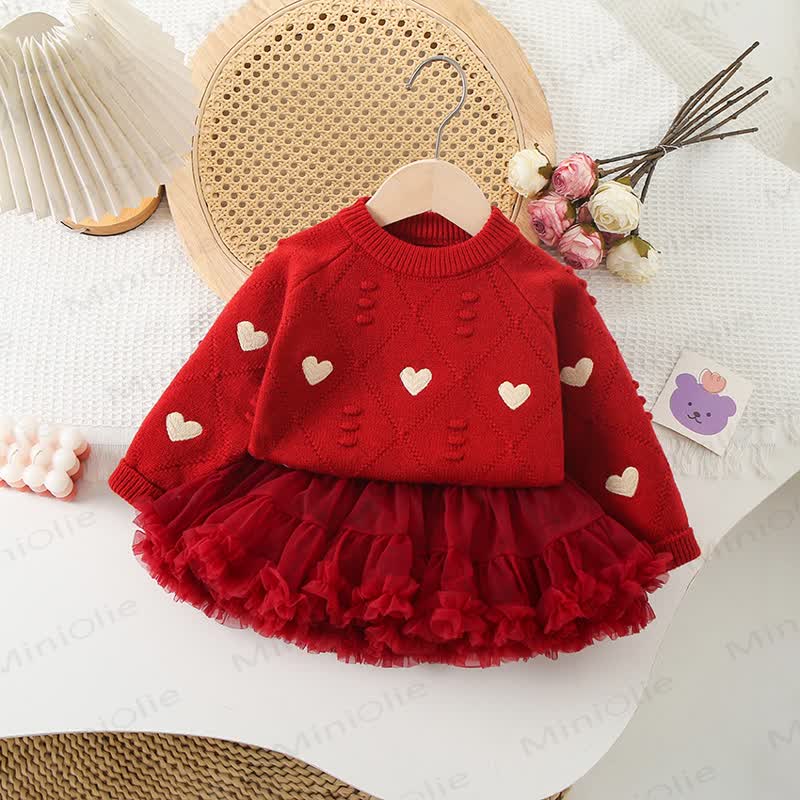 Toddler Girl Embroidered Love Knit Sweater & Tutu Skirt - Red Sweater & Red Tutu Skirt - 8Y - image 6