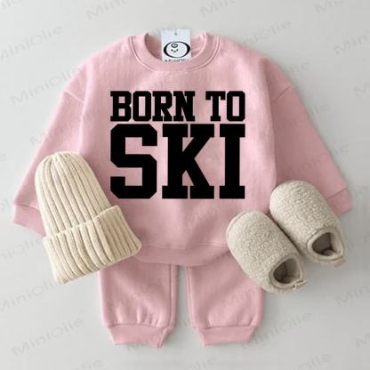 BORN TO SKI Baby Sweatshirt 2-piece Pink Set - Pink - 2-3T - image 1