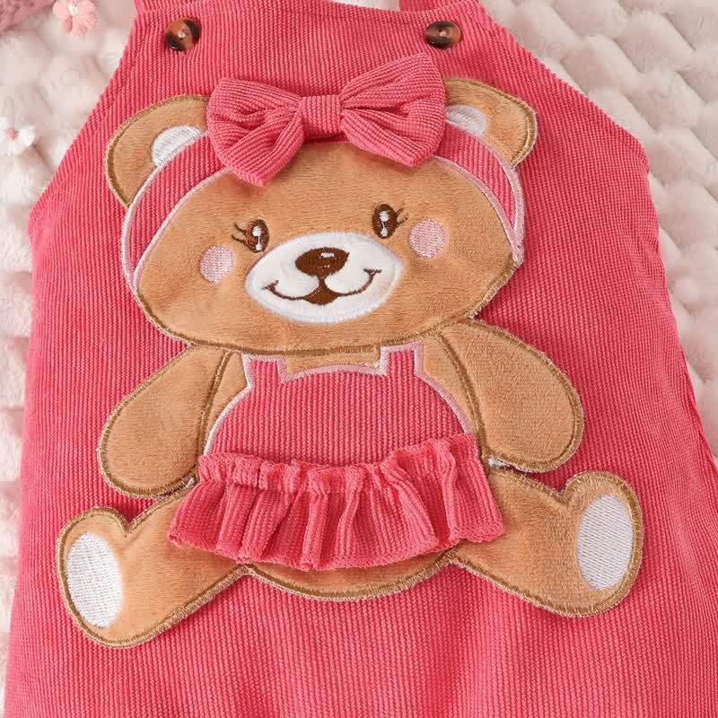 Baby Girl Flower Flying sleeves Bodysuit & Bear Bow Cord Overalls - image 6