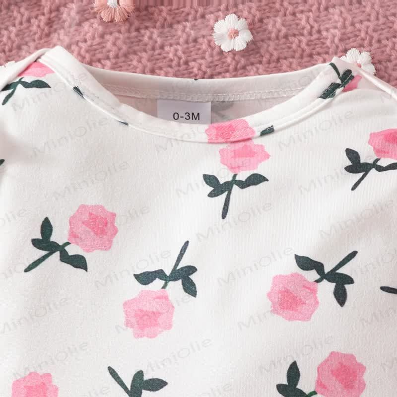 Baby Girl Flower Flying sleeves Bodysuit & Bear Bow Cord Overalls - image 7