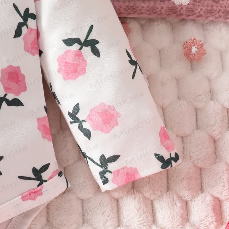 Baby Girl Flower Flying sleeves Bodysuit & Bear Bow Cord Overalls - image 8