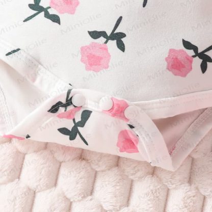 Baby Girl Flower Flying sleeves Bodysuit & Bear Bow Cord Overalls - image 9