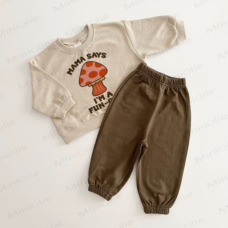 MAMA SAYS I'M A FUN-GI Baby Brown Beige Mushroom 2-piece Set - Brown Beige - 2-3T - image 1