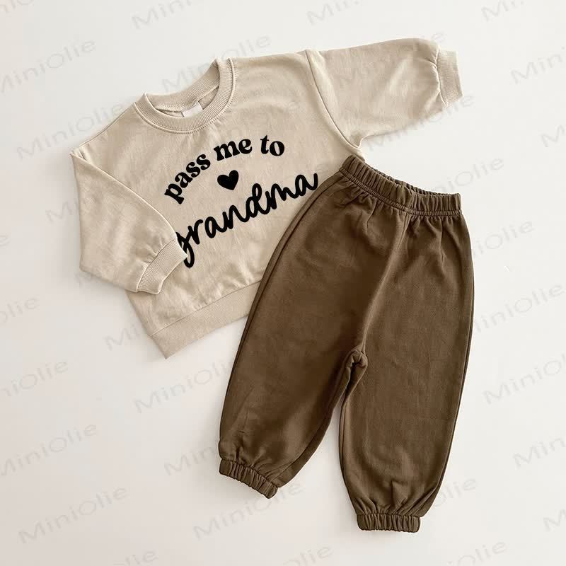 PASS ME TO GRANDMA Baby Brown Beige Love 2-piece Set - Brown Beige - 2-3T - image 1