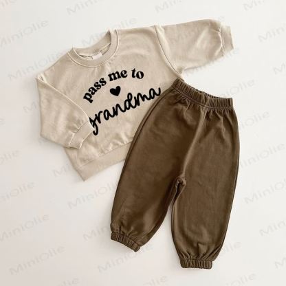 PASS ME TO GRANDMA Baby Brown Beige Love 2-piece Set - Brown Beige - 2-3T - image 1