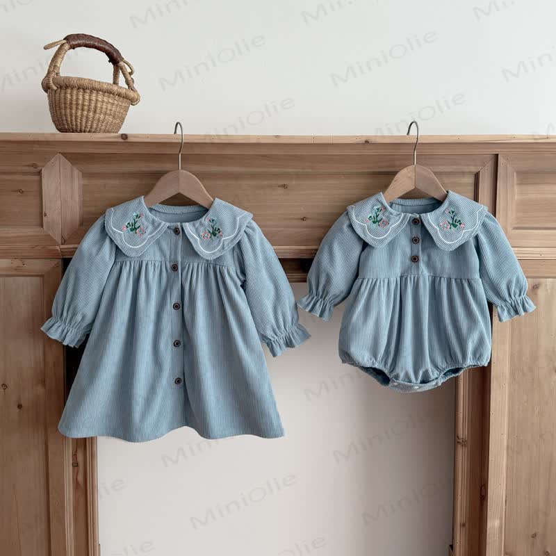 Baby Toddler Girl Lapel Flower Cord Dress/ Bodysuit - image 1