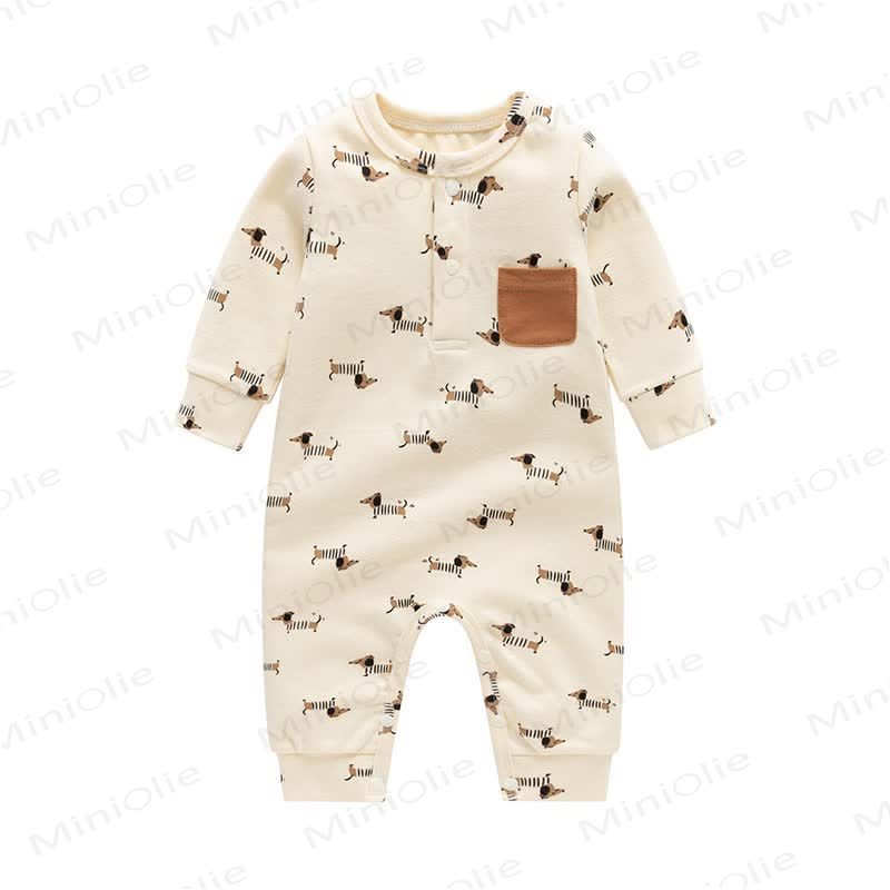 Baby Cartoon Dachshund Print Romper - Beige - 18-24M - image 2