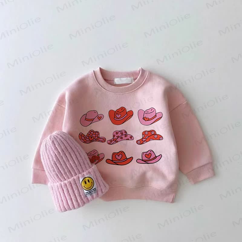 Baby Girl Love Denim Hat Pink Sweatshirt - Pink - 2-3T - image 1
