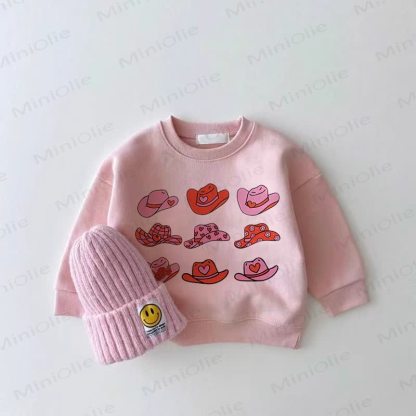 Baby Girl Love Denim Hat Pink Sweatshirt - Pink - 2-3T - image 1