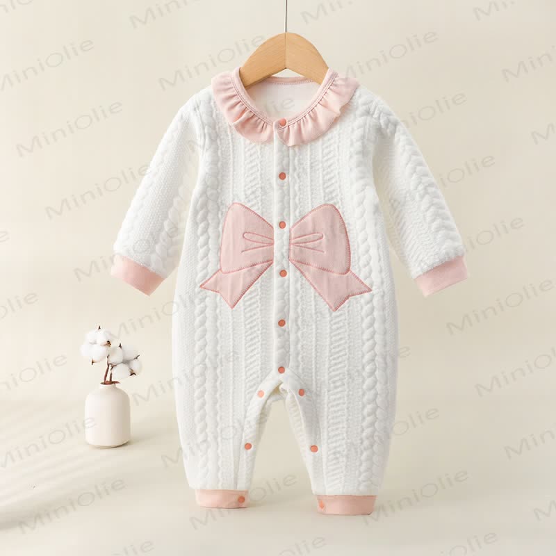 Baby Bow Quilted Warm Newborn Romper - Pink - 18-24M - image 2