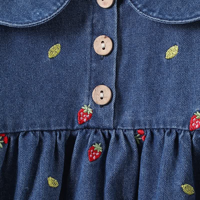 Baby Toddler Girl Embroidered Strawberry Cherry Denim Dress - image 5