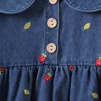 Baby Toddler Girl Embroidered Strawberry Cherry Denim Dress - image 5