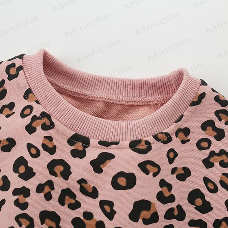 Toddler Girl Leopard Print Crew Neck Cute Sweatshirt - image 3