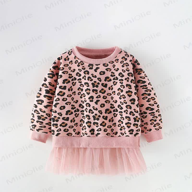 Toddler Girl Leopard Print Crew Neck Cute Sweatshirt - Pink - 12Y - image 1