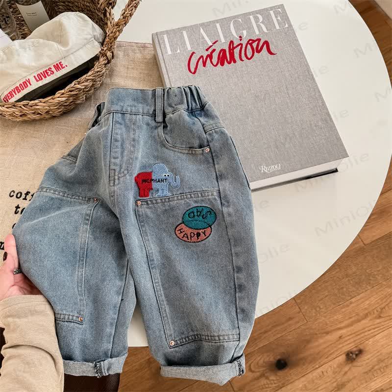 HAPPY SAD Baby Toddler Elephant Denim Pants - Light Blue - 8Y - image 3