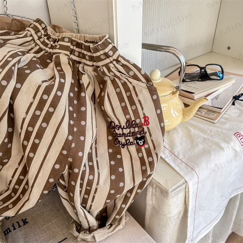 Baby Toddler Embroidered Bear Pants - Coffee - 8Y - image 5