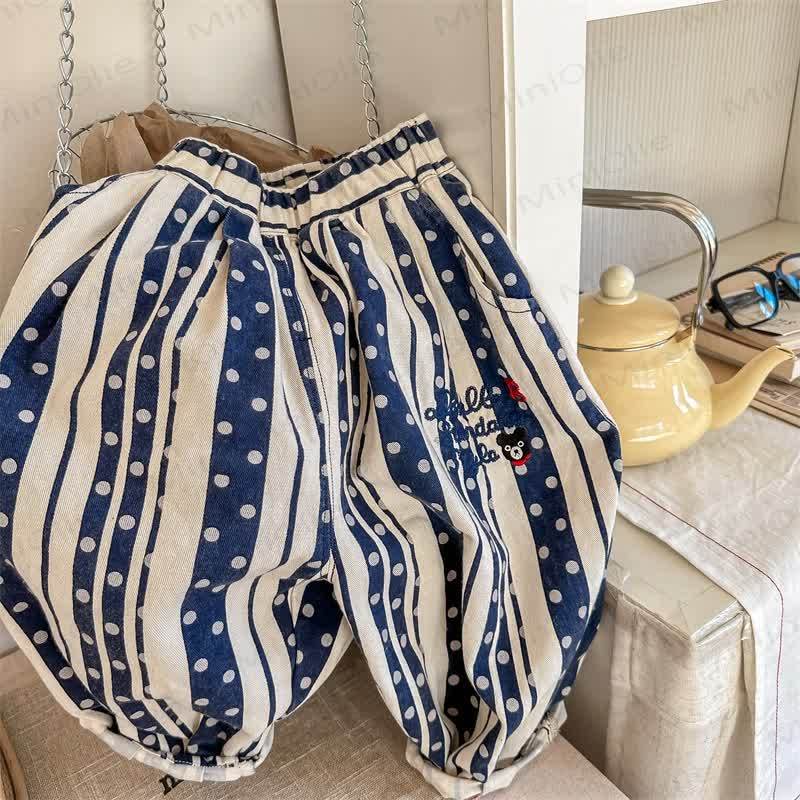 Baby Toddler Embroidered Bear Pants - Blue - 8Y - image 2