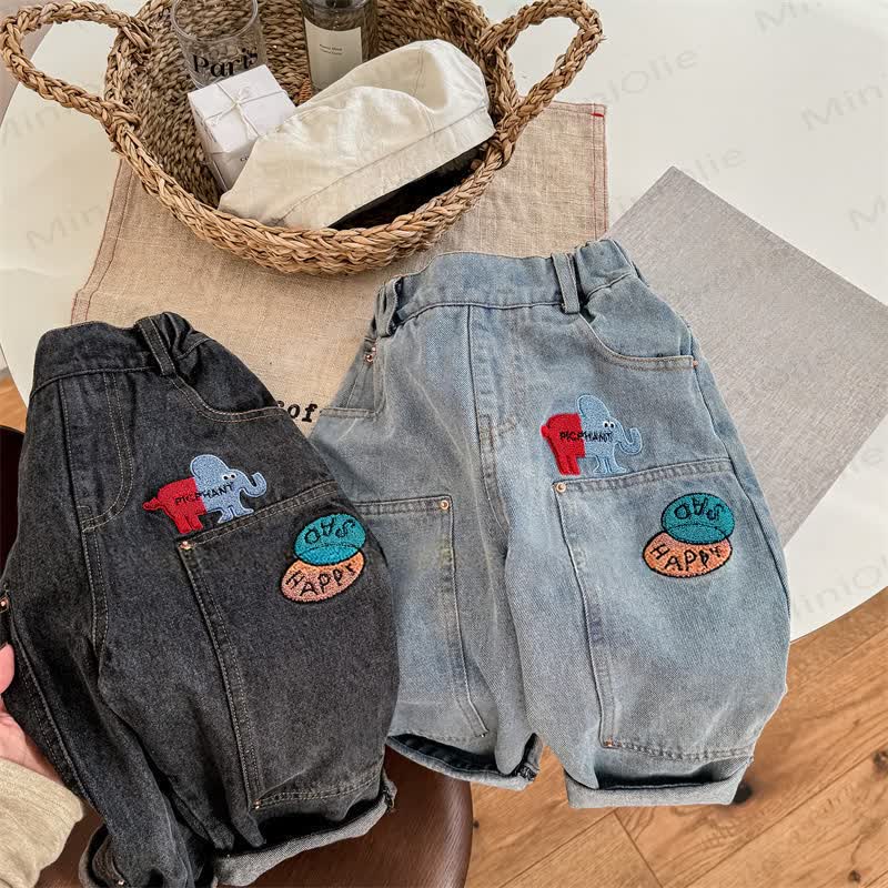 HAPPY SAD Baby Toddler Elephant Denim Pants - image 1