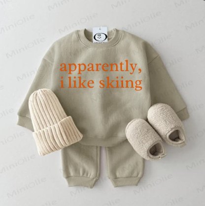 APPARENTLY, I LIKE SKIING Baby Sweatshirt Grey Green 2-piece Set - Grey Green - 2-3T - image 1
